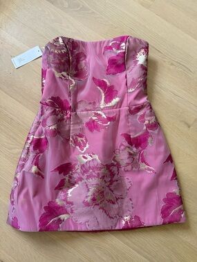 Katie May Pink Floral Strapless Cocktail Dress with Gold Accents